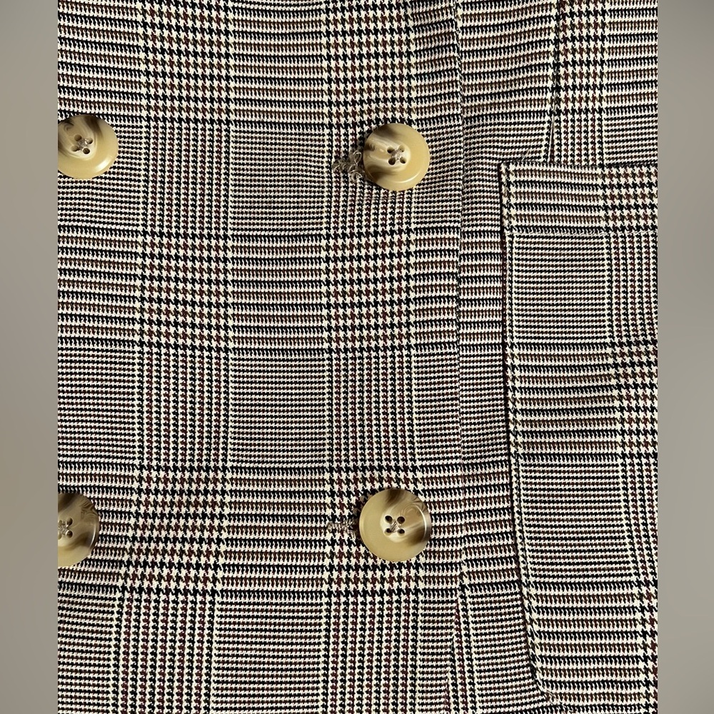 Anthropologie Double-Breasted Plaid Blazer in Taupe and Ivory - Picture 6 of 12